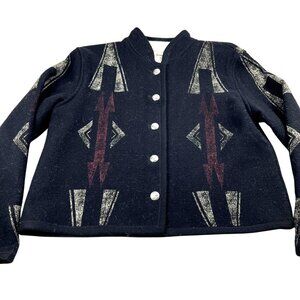 Chicos Size 2 Wool Blend Womens Jacket Southwestern Tribal Geometric Pattern